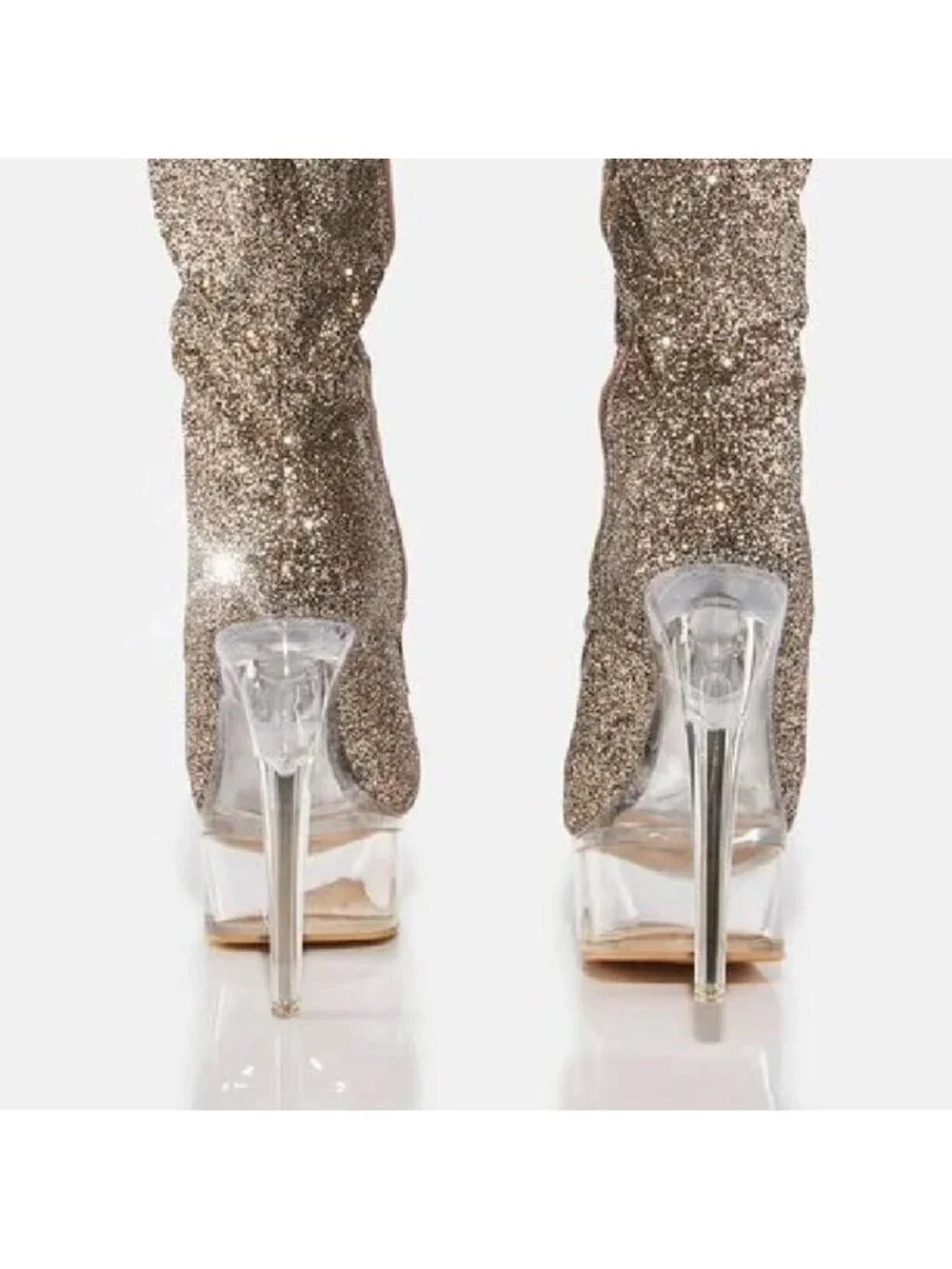 Bulls Silver Glitter Lace Up OTK Platform High Heel Thigh Boot